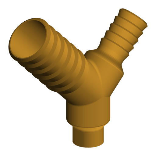 1/2" NPT Female to 25 mm Hose Barb and 38 mm Hose Barb Y-Splitter
